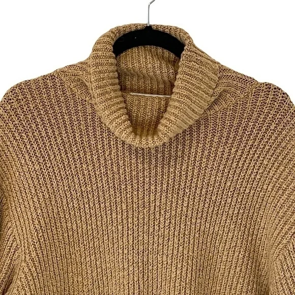 ZARA Brown Ribbed Knit Turtleneck Neutral Contemporary Minimalist Sweater SZ S - Picture 5 of 7